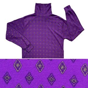 Vintage 1980s Clovelly Purple and Gold Diamond Turtleneck